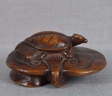 18c netsuke MINOGAME TURTLE on water lily