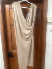 ZARA ~NWoT Linen Blend Ruched Draped Maxi Dress S Beige Sand Sleeveless Resort