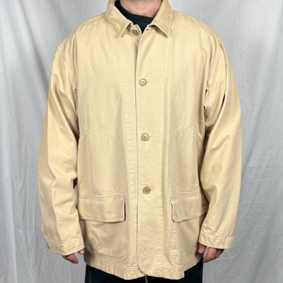 #ad #ad Polo Ralph Lauren Chore Jacket Men’s L Beige Canvas Barn Coat Cotton Workwear $69.99