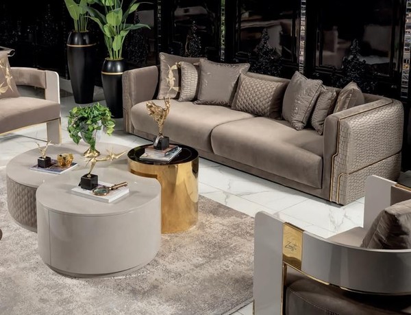 Sofa 3 Sitzer Couchtisch Luxus Wohnzimmer Design Moderne Stoff Erwachsene Neu-image