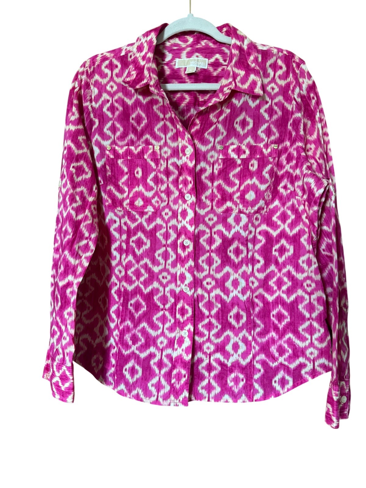 Michael Kors Womens Pink Aztec Button Front Feminine Top Size XL