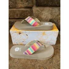 Yellow Box Fae Rainbow Multi Woven Wedge Flip Flop Sandals Womens 8.5 New