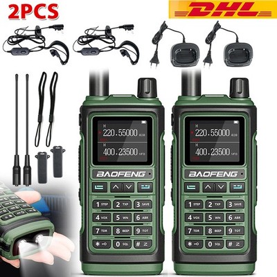 Walkie Talkie 10km Long Range UHF VHF Farbdisplay USB-C Akku 2 Pack für Baofeng