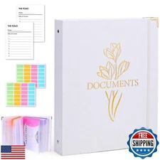 Aesthetic Document Organizer Linen Folio Folders with Pockets, 3-Ring Accordi
