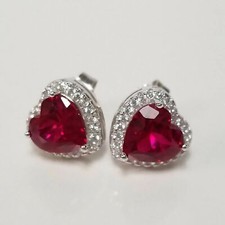 4Ct Heart Cut Lab-Created Pink Ruby Women's Stud Earring 14K White Gold Plated