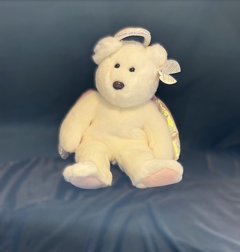 Large Ty Beanie Buddy White Plush Bear, Halo, the Angel with Iridescent Wings - Picture 9 of 18