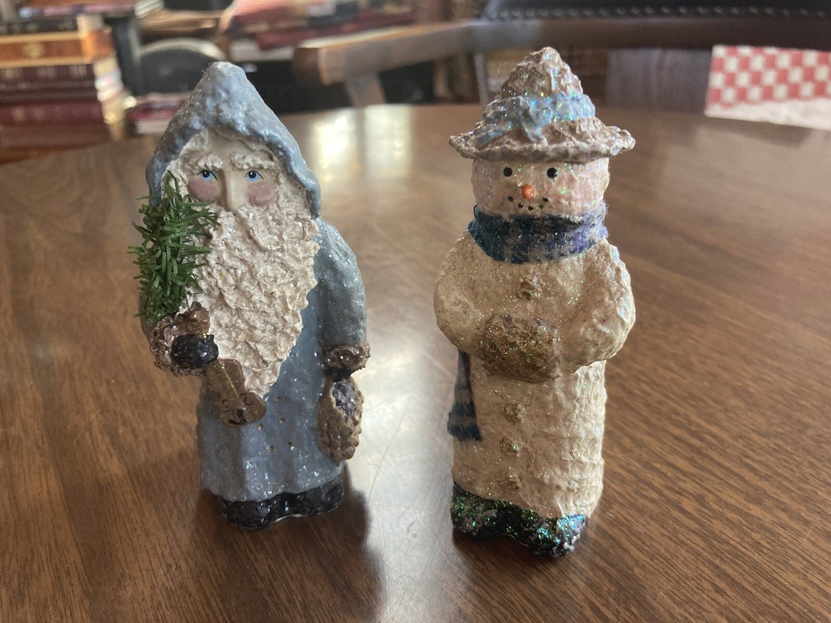 Linda Lindquist Baldwin 4” Belsnickle Santa & Snowman Christmas