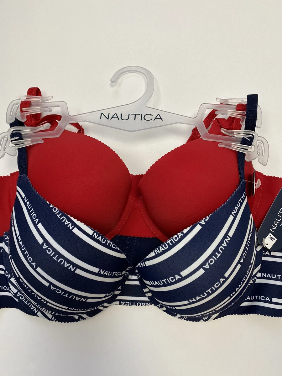 2 PACK NAUTICA INTIMATES BRAS SIZE 36C RED/BLUE COLOR:- NWT