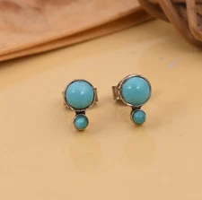 Genuine Turquoise Stud Earring in Sterling Silver Delicate Jewelry For Gift Her