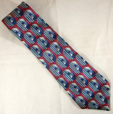 Adolfo Red with Blue  Gray Octagons Silk Neck Tie 57" Long x 4" Wide E682 