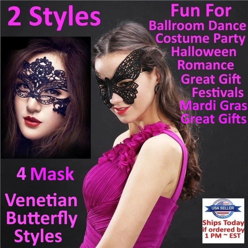 4x Black Lace Mask Masquerade Eye Face Eyemask Women Party Halloween Mardi Gras - Image 2 of 4