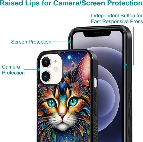 Rainbow Magical Fractal Cat For iPhone SE XS XR Max 5 6 7 8 Plus Protective Case - Picture 23 of 25