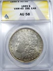 1889 AU 58 Morgan silver dollar - ANACS - VAM - 45 DBL EAR -