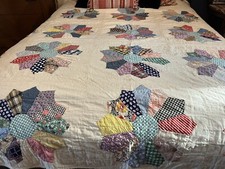 Vintage Feedsack Dresden Plate Quilt Handmade Patchwork Cottage Farmhouse