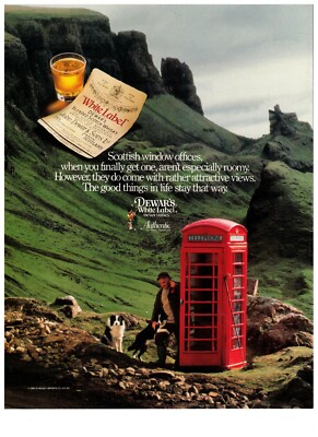 1990 Dewar's White Label Scotch Whisky Phonebooth Vintage Print Advertisement