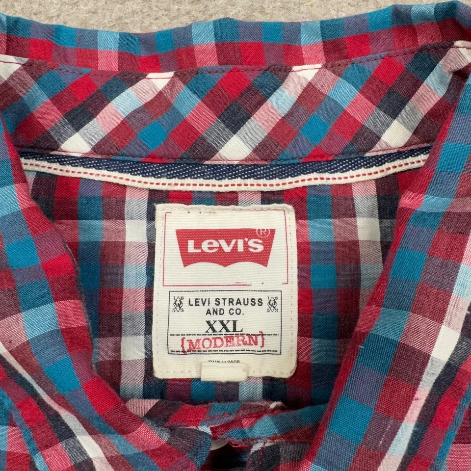 Levi's Mens Button Up Shirt Men's Size 2XL Red Plaid Long Sleeve Western Snap - Image 4 of 4