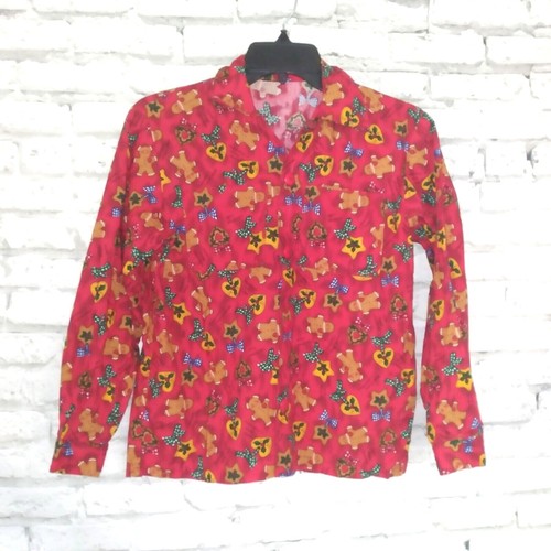 Christmas Button Up Shirt Girls L XL Happiness is Homemade Gingerbread Cookies