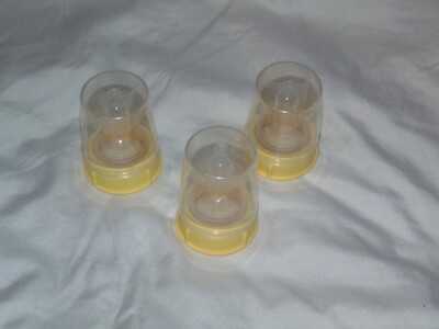 3 MEDELA WIDE BASE COLLARS, 2 SLOW FLOW NIPPLES, 1 MED FLOW NIPPLE & 3 TOPS LIDS