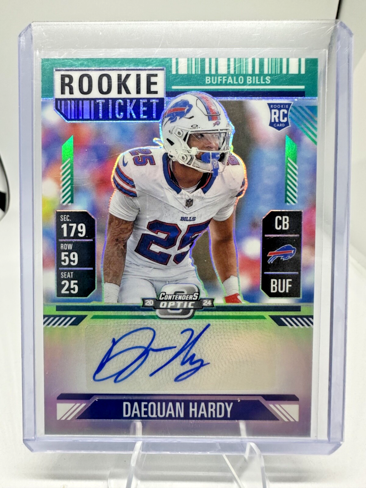 2024 Optic Daequon Hardy Teal Prizm Rookie Ticket Auto 97/99 Buffalo Bills RC