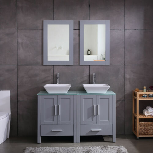48 Grey Bathroom Vanity Cabinet Double, Vanity Medicine Cabinet Combo