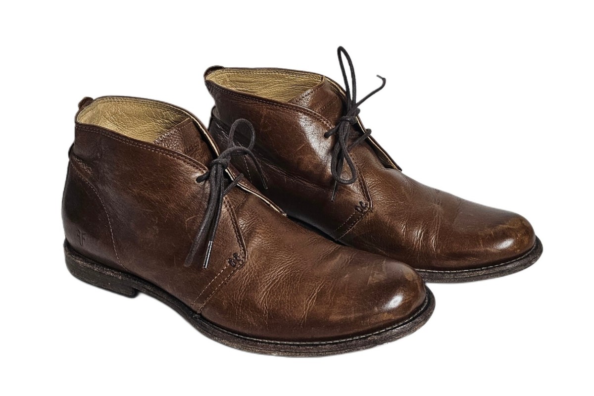 Frye Phillip Chukka Boots Lace Up Cognac Brown Leather Shoes  display picture 1