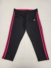 UU986 WOMENS ADIDAS BLACK PINK ELASTICATED 3/4 YOGA PANTS M 10 W28 L22