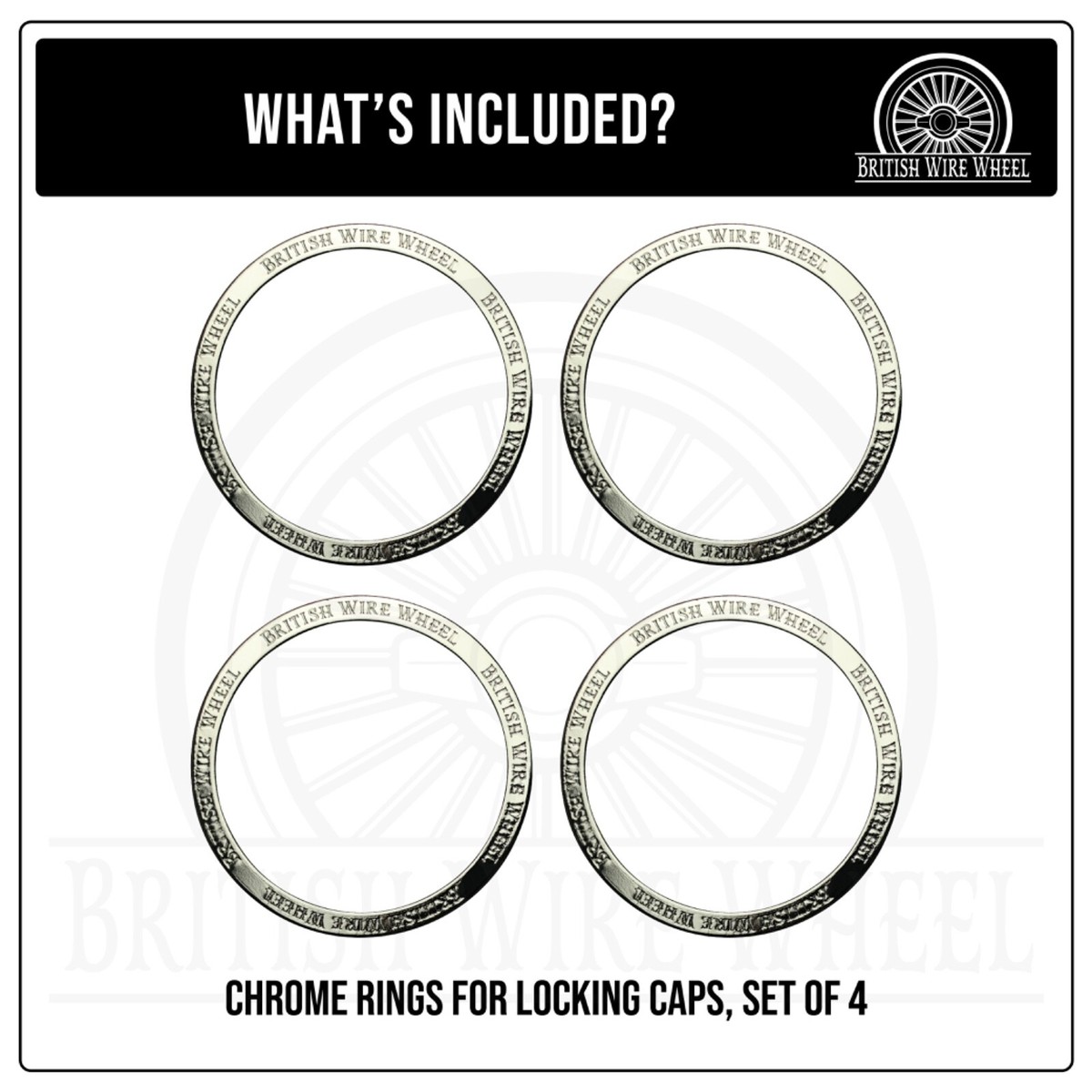 Chrome Rings for Zenith Locking Knock Off Spinner Caps, Set of 4