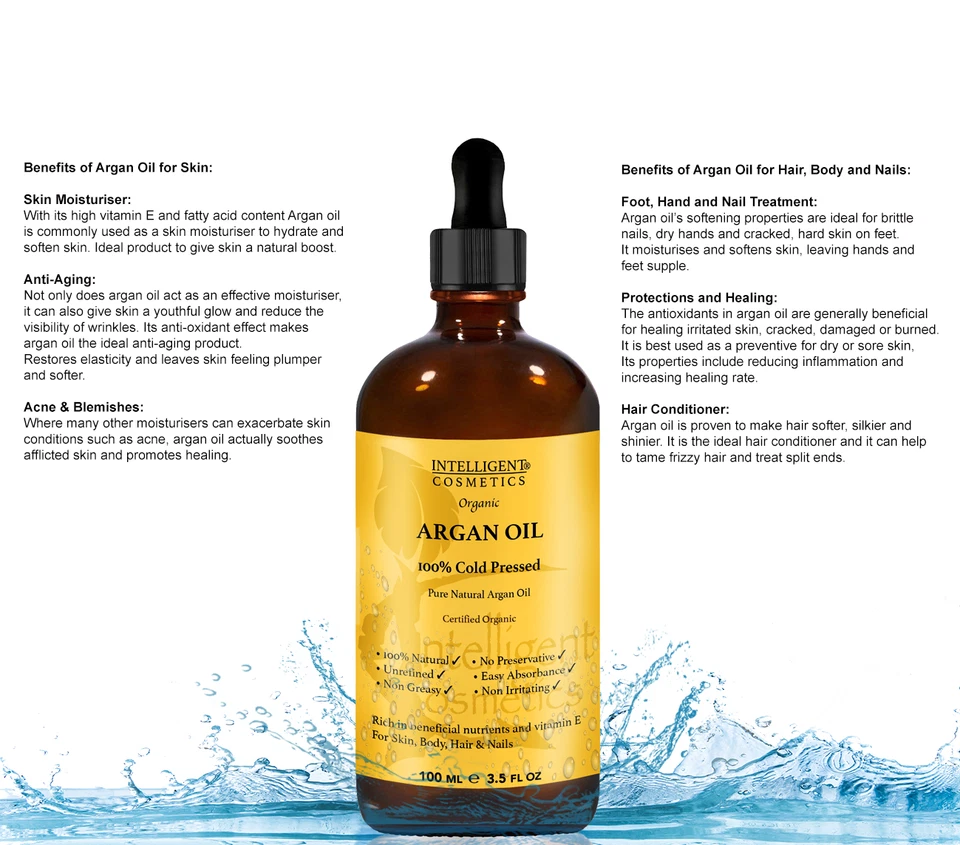 Organic Argan Oil 100% Cold Pressed Pure Virgin Vegan for Hair Beard & Skincare - Image 3 of 4