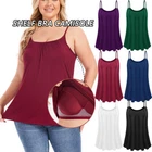 Women With Built In Bra Cami Flowy Tank Top Sleeveless Adjustable Strap Camisole