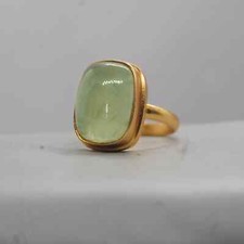 Cushion Green Prehnite Gemstone 925 Sterling Silver Yellow Gold Fill Band Ring