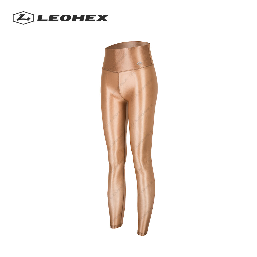 LEOHEX Woman Shiny Sports Leggings Semi Sheer Squat Yoga Fitness