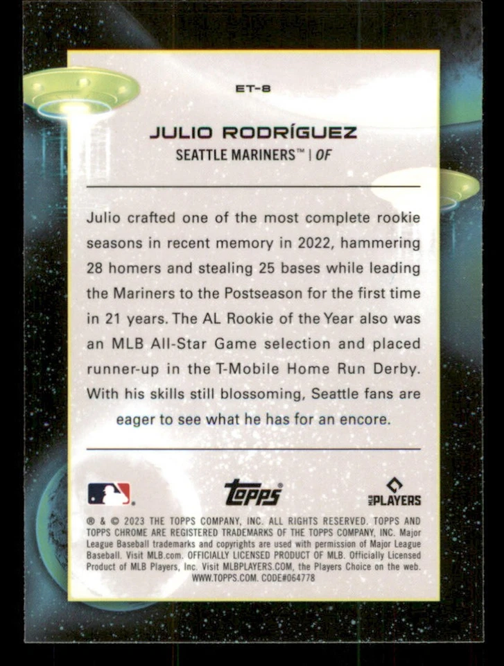 2023 Topps Cosmic Chrome Extraterrestrial Talent #ET8 Julio Rodriguez - Image 2 of 2
