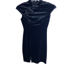 Shein EastFlair Women's Black Chinese Style Cheongsam Collar Slit Dress Size XS