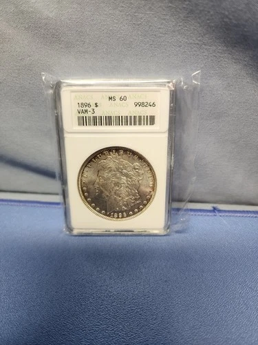 1896 MORGAN SILVER DOLLAR ANACS RATTLER MS60 "VAM-3" - Toned VERY RARE RARE