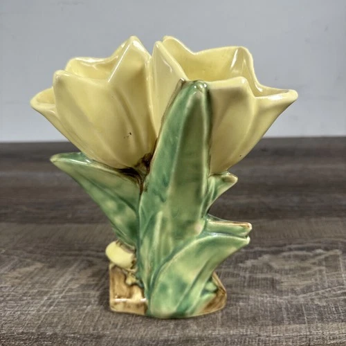 Vintage 1950's McCoy Double Tulip Flower Vase Yellow and Green