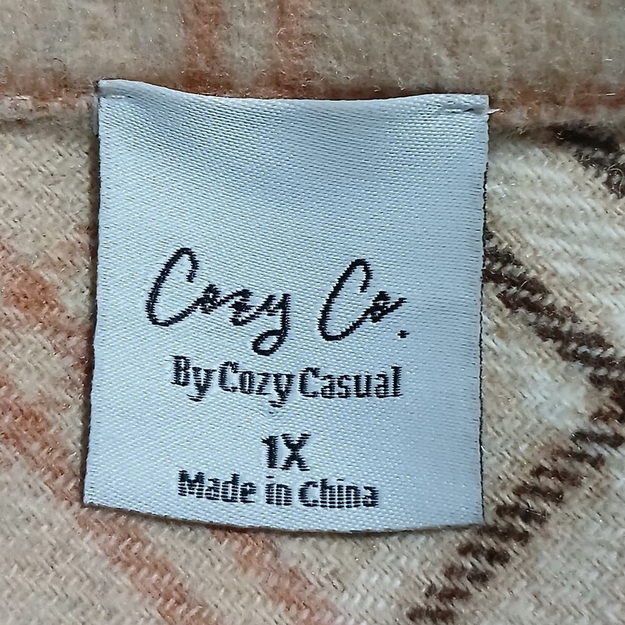 Cozy Co. by Cozy Casual 1X Shacket Adjustable-Sleeves Pockets Tan Plaid Plus Sz