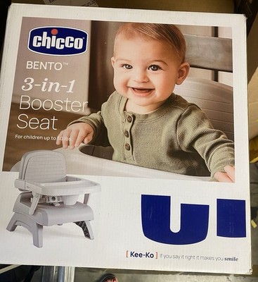 Chicco Bento 3-in-1 Booster Seat Gray Easy-Clean Snap-On Tray Compact Fold