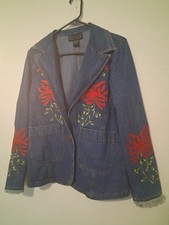 VTG Blue Jean Jacket Beaded Embroidery Floral GrannyCore CottageCore Large READ