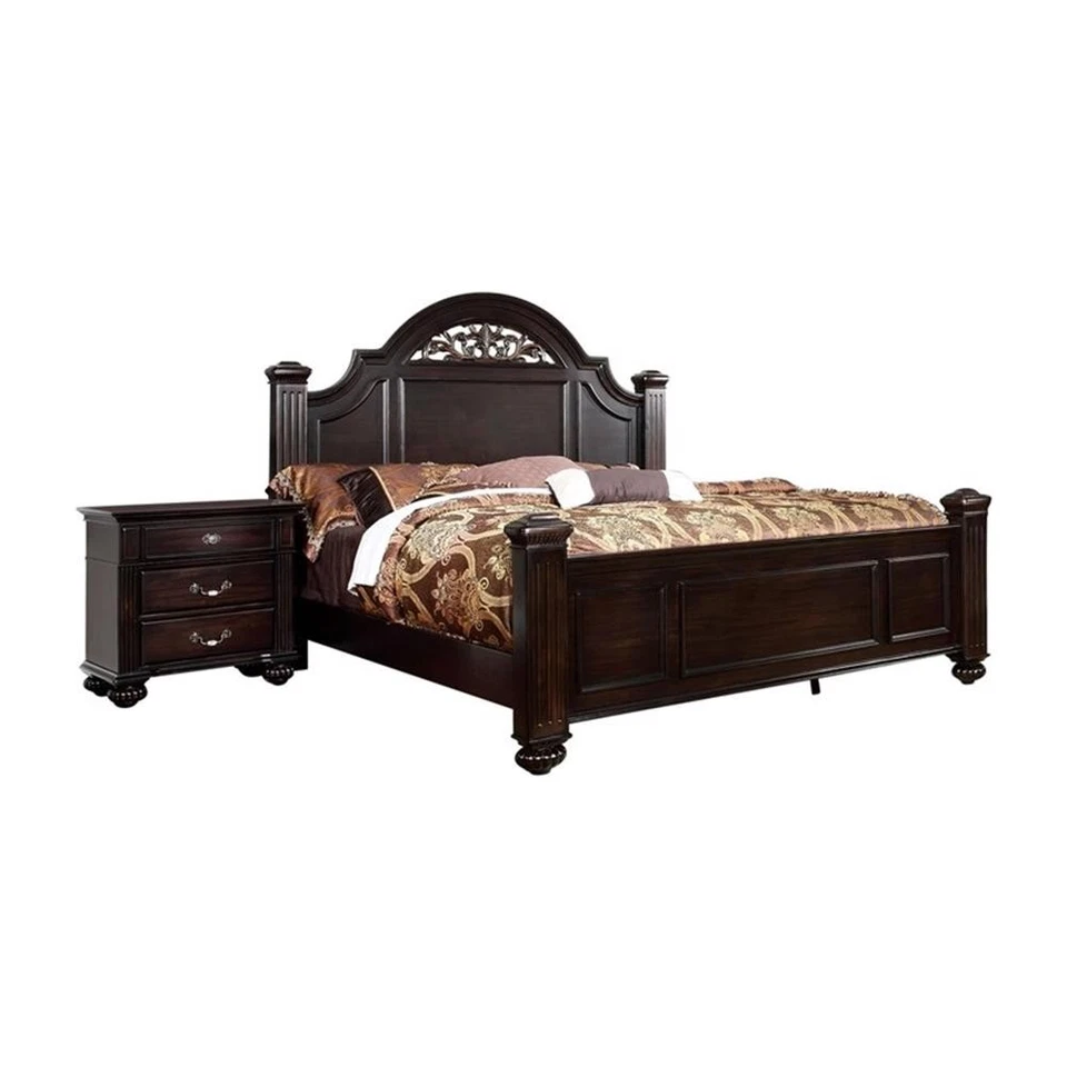 FOA Damos 2pc Dark Walnut Solid Wood Bedroom Set - Cal King + Nightstand - Image 2 of 4