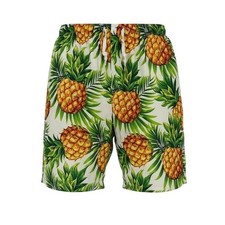 Men's Pineapple Tropical Print Swim Trunks Mesh Lined White Green Size Large