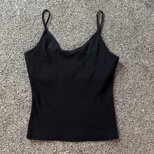GAP Stretch Ribbed Cropped Camisole Cami M Medium Black Double Layer Chest
