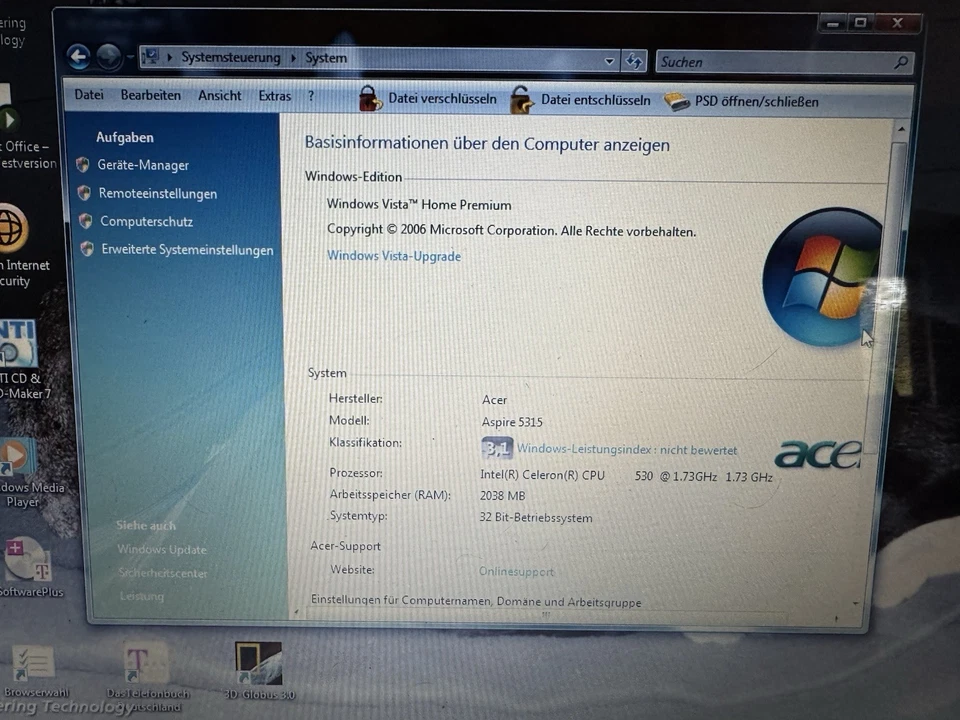 Acer Aspire 5315 Laptop, Intel Celeron, 2GB RAM, 160GB Festplatte - Bild 2 von 4