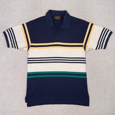 Vintage 90s Eddie Bauer Polo Shirt Mens M Navy Multicolor Striped Jersey Knit