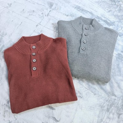 Bundle 2 Tricots St Raphael Mens Sweater Sherpa Lined 1/4 Button Mock Neck Sz XL