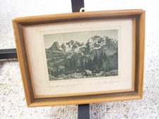 Signed Framed  Mountain Scene Engraving Orig. Rad Leroux