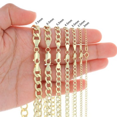14K Yellow Gold Curb Cuban Chain Link Pendant Necklace Bracelet  7