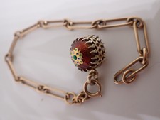 Bracelet Ancien étrusque En Argent 800 - Breloques Pierres Turquoise - Occasion