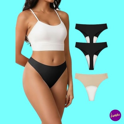Culibit Damen G-String Tangas, 3er Set, Schwarz & Beige, UK S | EU 34-36