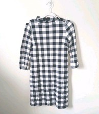 Talbots Petite Plaid Sheath Dress Womens PS Black White 3/4 Sleeve Mock Neck 
