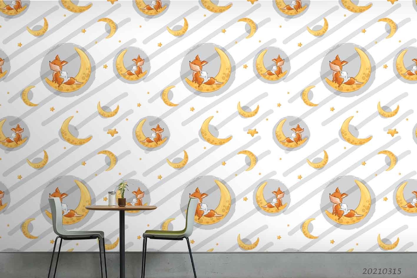 3D Moons Foxes Stars Cartoons Pattern Wall Murals Wallpaper Murals Wall Sticker